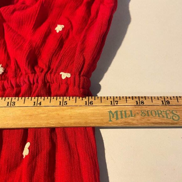 Free People Women XS Embroidered Wide Leg Jumpsuit Red Boho V Neck Cropped Puff - Picture 10 of 13
